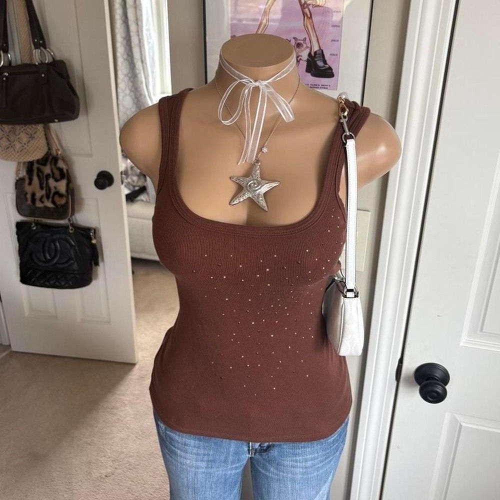 Y2K 2000s fairy brown mcbling rhinestone tank top